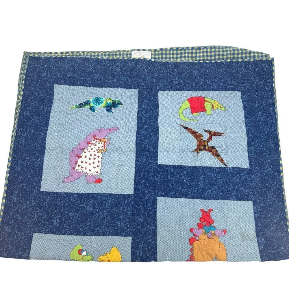 Hand Made Vintage Crib Quilt 42x66 Dinosaur Themed Rustic Retro Machine Quilted